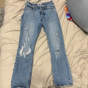 Abercrombie & Fitch Light Blue Distressed Straight-Leg Jeans